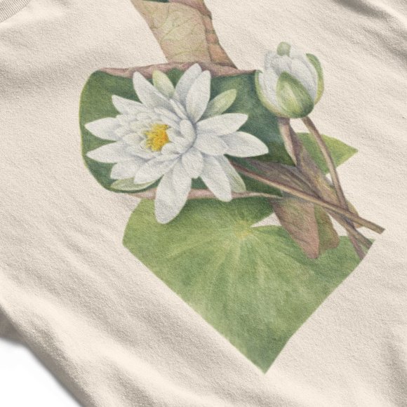 American White Waterlily Floral Print Long Sleeve Graphic Tee T-shirt S M L XL - Picture 5 of 6